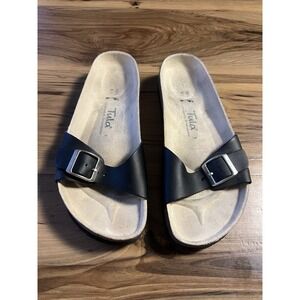 Tula by Birkenstock Black One Strap Slide Sandals Womens 39 US 8.5 Cork Footbed